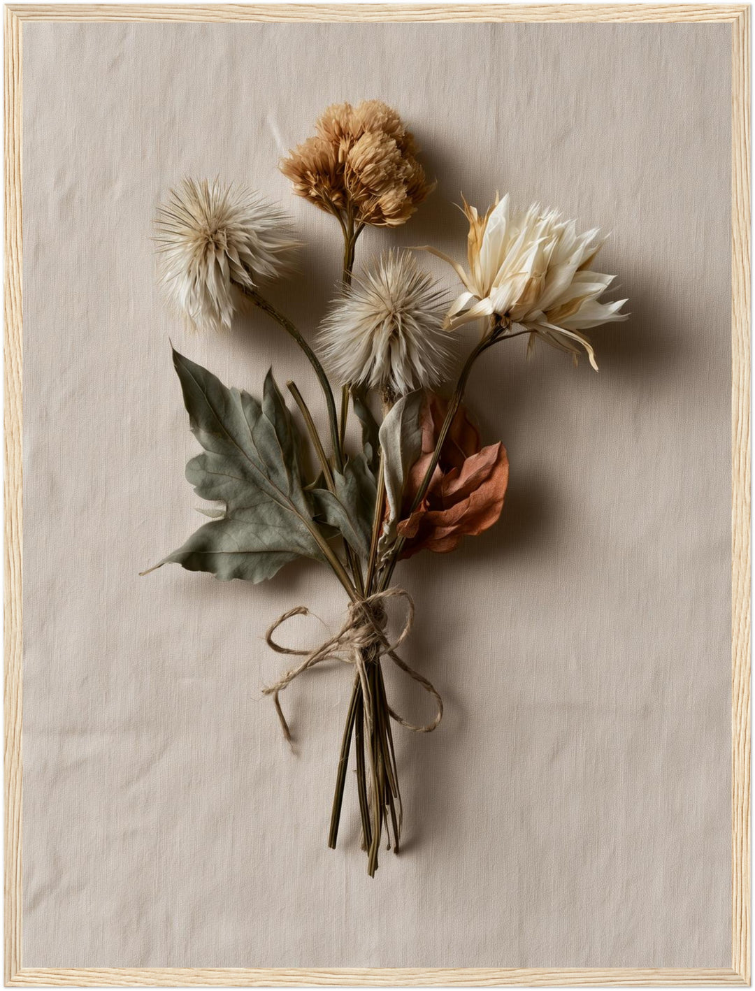 Getrocknete Wildblumen gebunden Poster – Holz natur Rahmen – Produktfoto