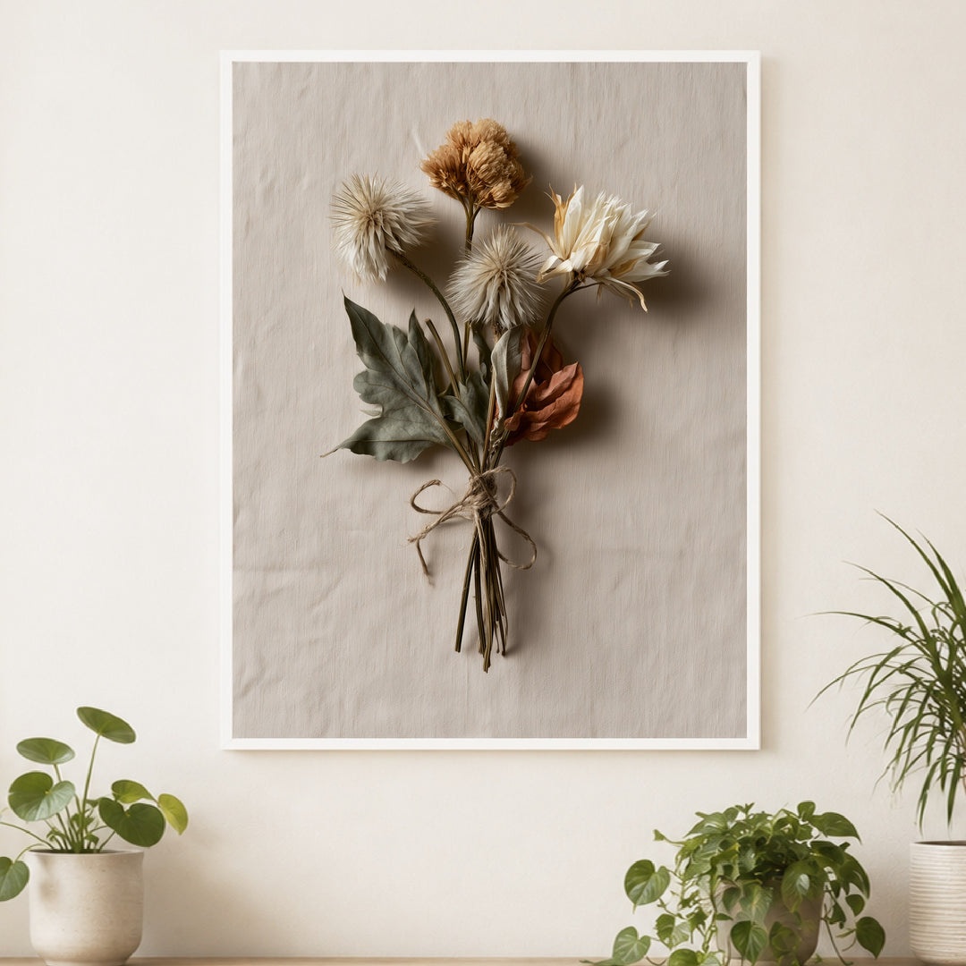 Getrocknete Wildblumen gebunden Poster – Weißer Rahmen – Produktfoto