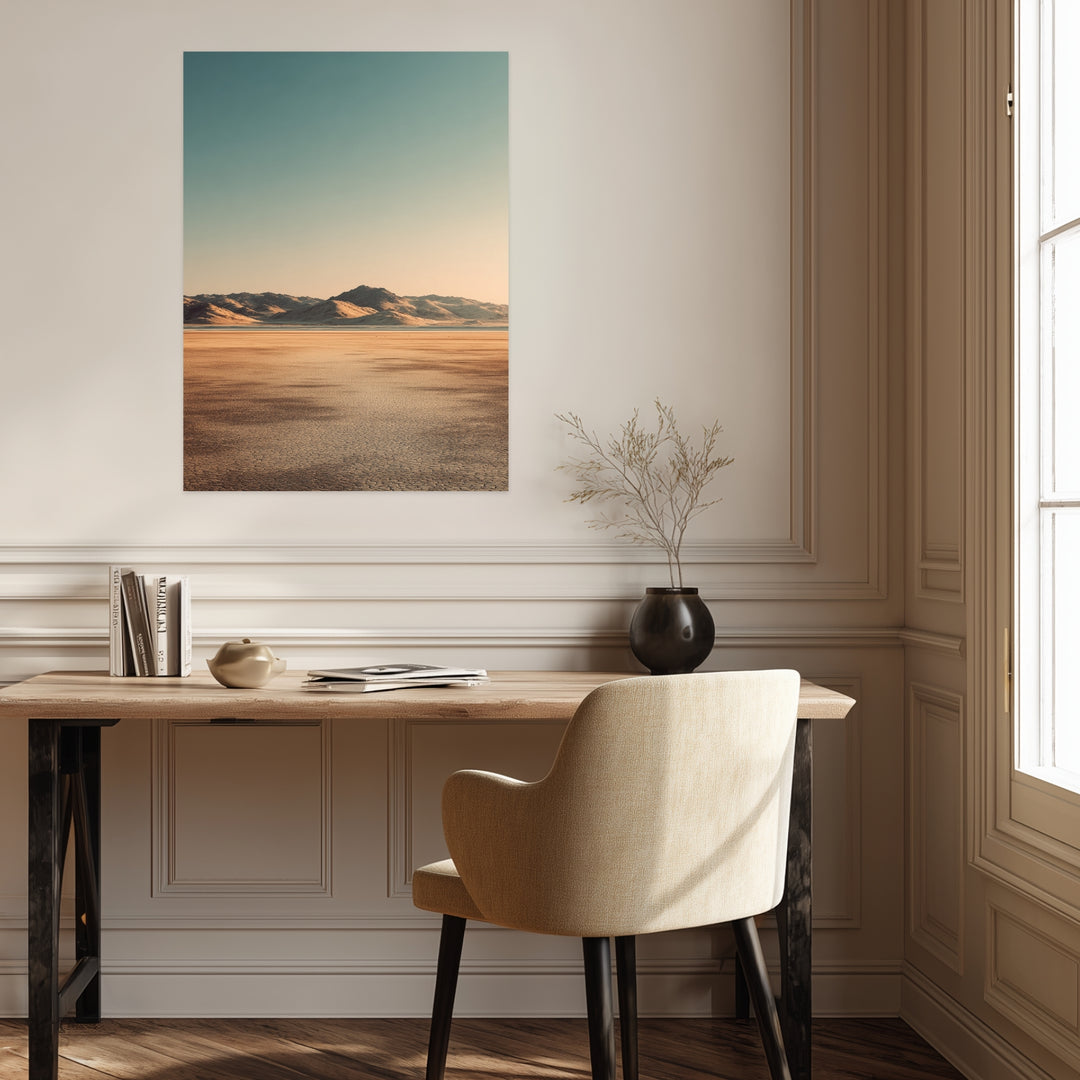 Trockener Boden und Berge Leinwandbild abstrakt – Leinwand auf Holzrahmen – Ansicht 3