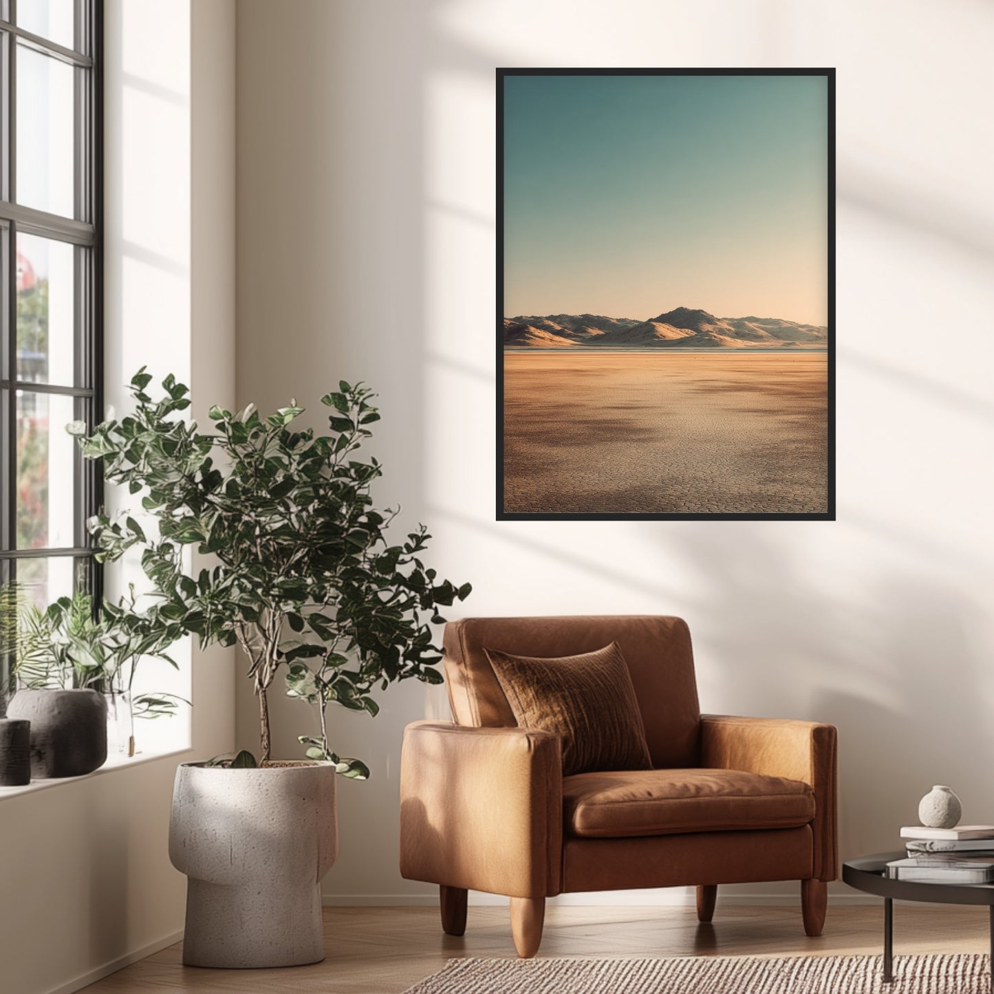 Trockener Boden und Berge Poster