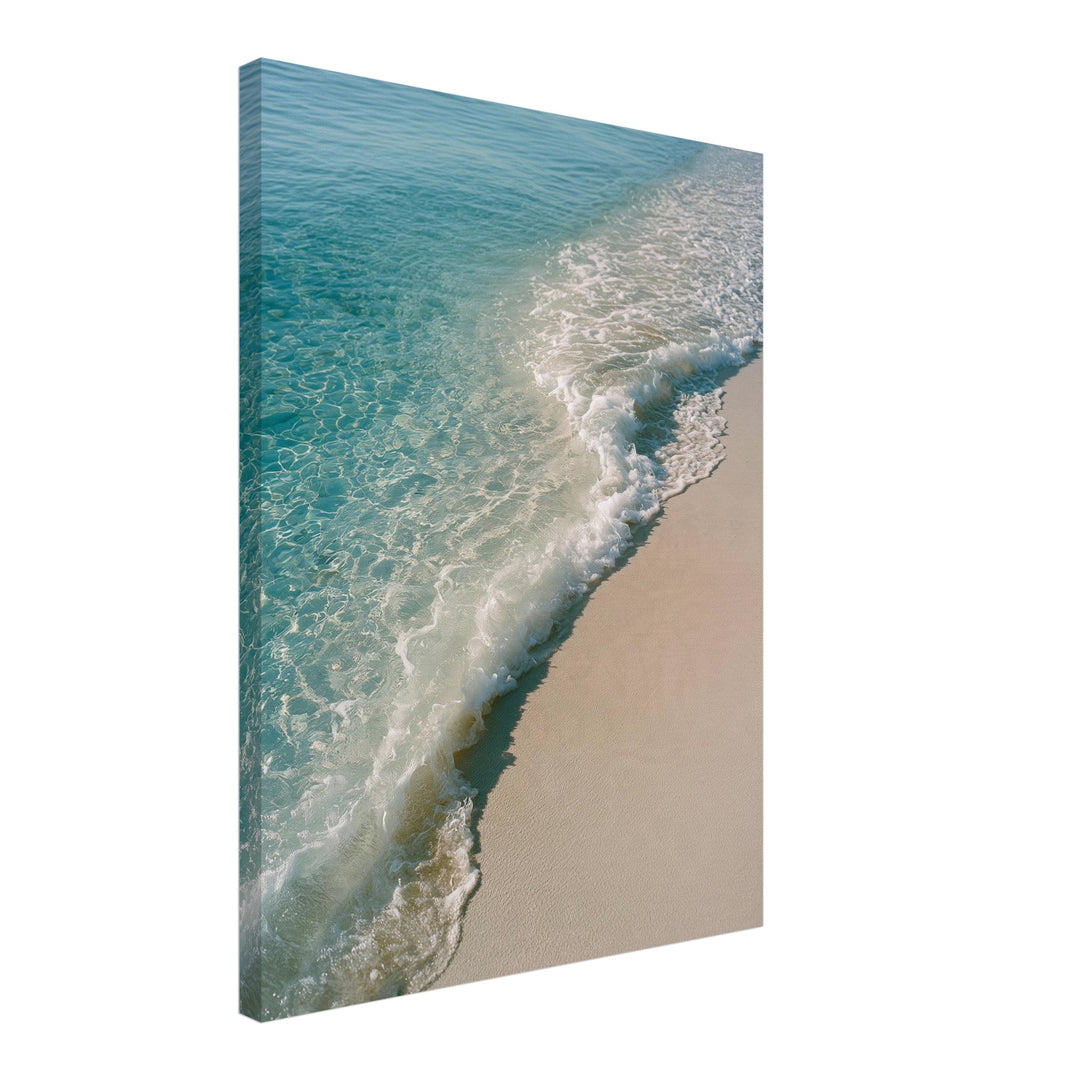 Türkise Welle am Strand Leinwandbild – Schräge Ansicht – Produktfoto