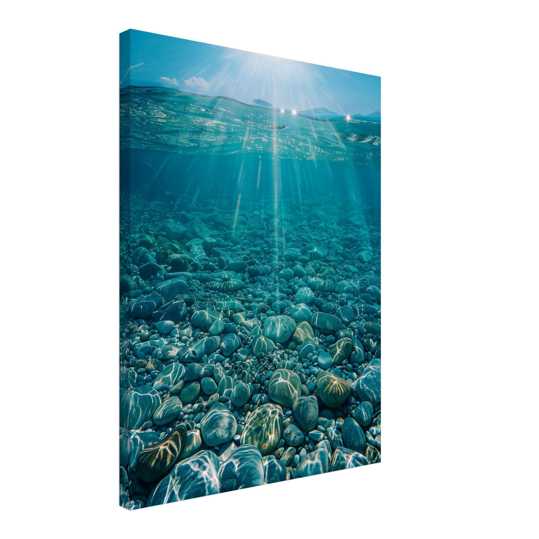 Sonnenstrahlen unter Wasser Leinwand Landschaft – Leinwand auf Holzrahmen – Ansicht 2