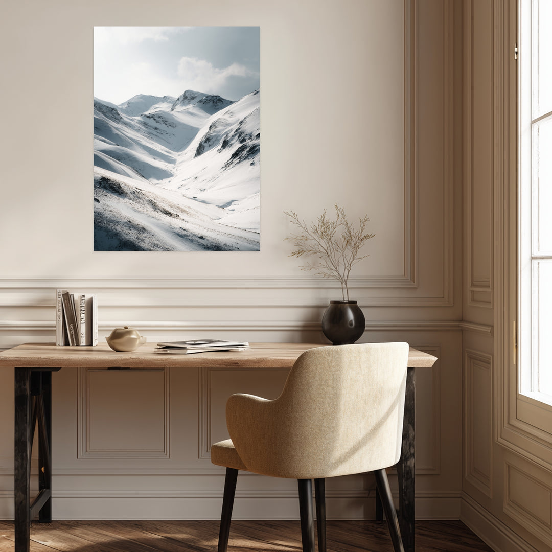 Verschneite Bergmulde Leinwandbild abstrakt – Leinwand auf Holzrahmen – Ansicht 3