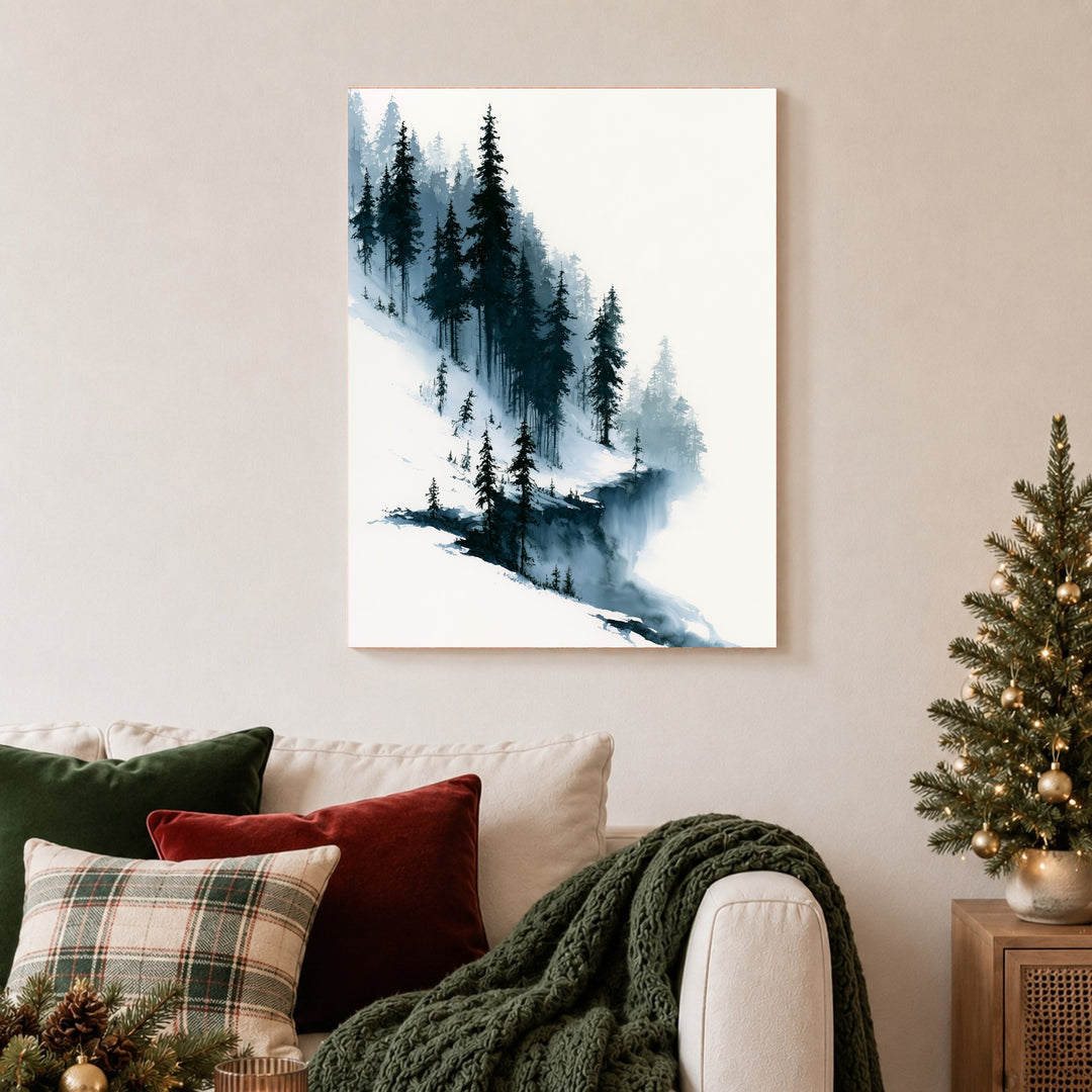 Verschneiter Tannenwald im Nebel Poster – Ohne Rahmen – Produktfoto
