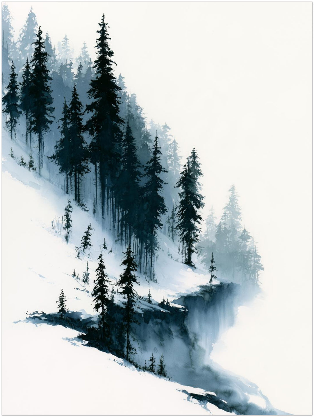 Verschneiter Tannenwald im Nebel Leinwandbild – Ohne Rahmen – Produktfoto