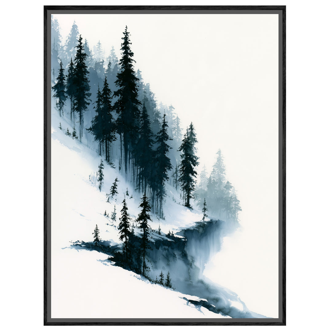 Verschneiter Tannenwald im Nebel Leinwandbild – Leinwandbild