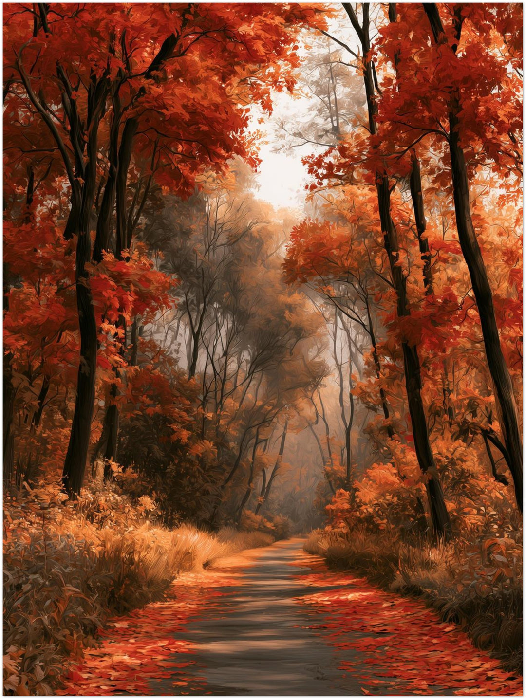Herbstlicher Waldweg im Nebel Poster – Ohne Rahmen – Produktfoto