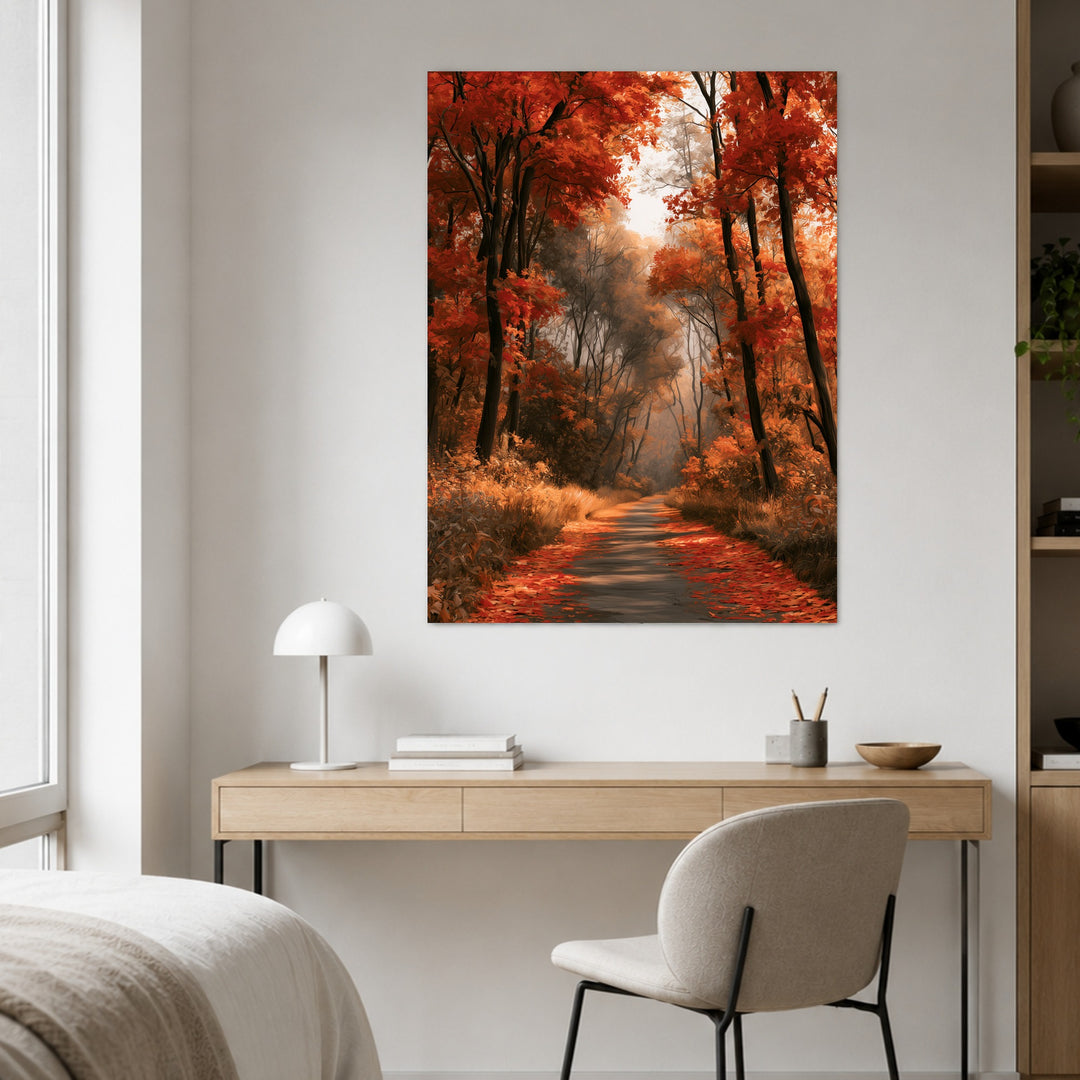 Herbstlicher Waldweg im Nebel Leinwandbild – Ohne Rahmen – Produktfoto
