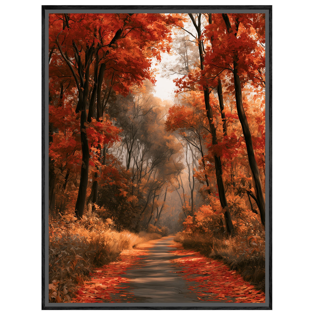 Herbstlicher Waldweg im Nebel Leinwandbild – Leinwandbild
