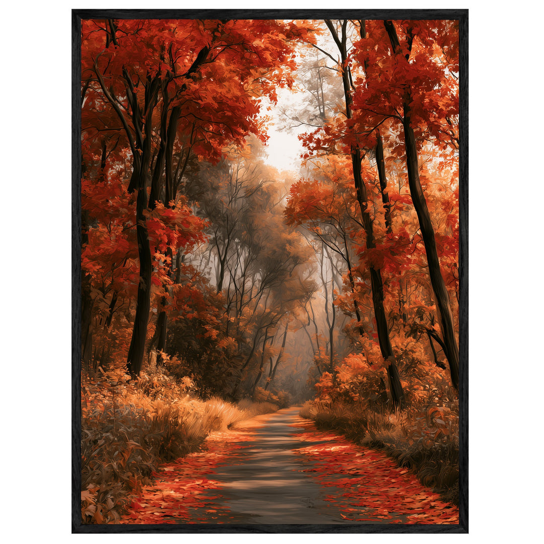 Herbstlicher Waldweg im Nebel Leinwand