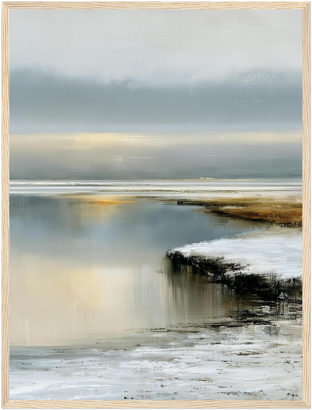Stilles Watt im Nebel Poster – Holz natur Rahmen – Produktfoto