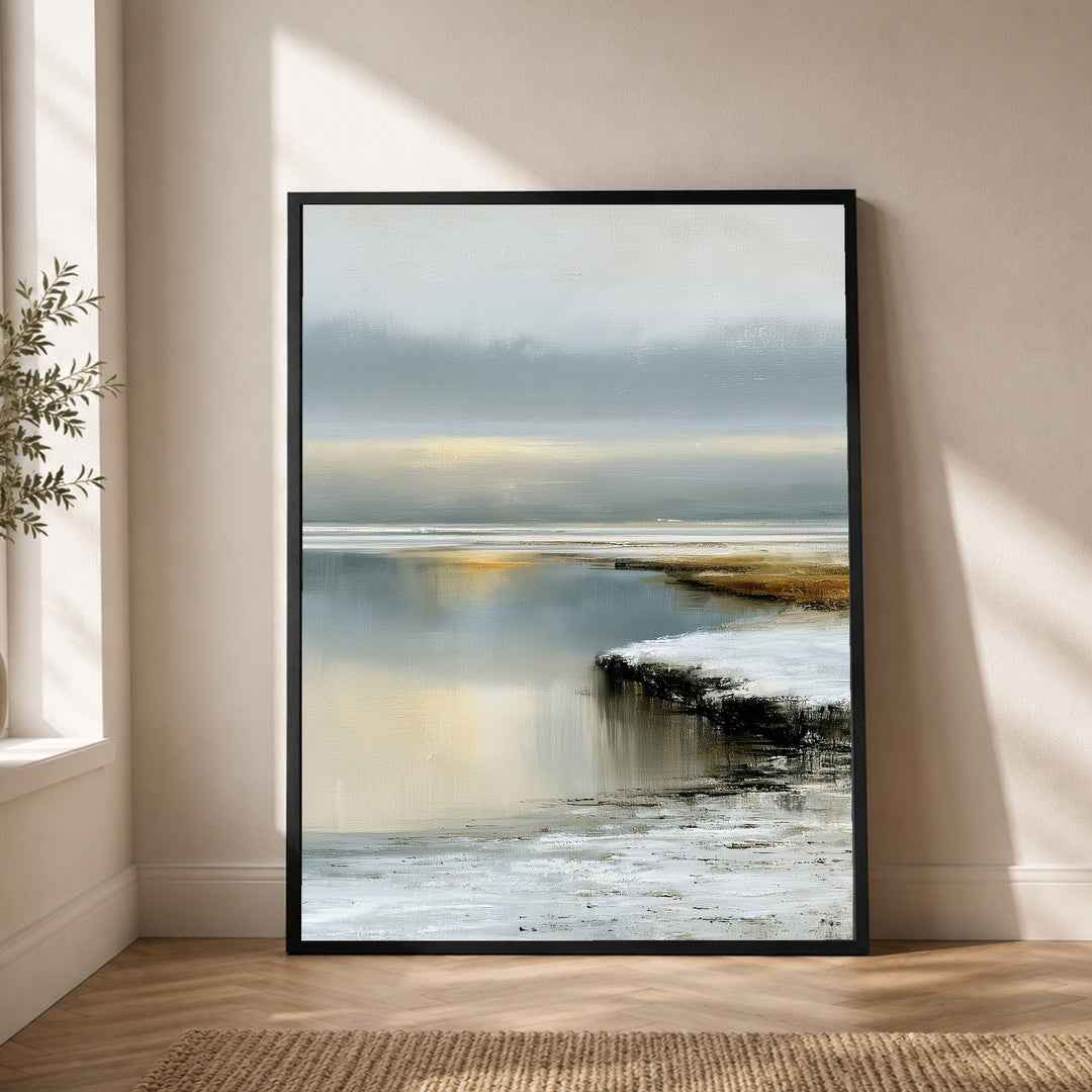 Stilles Watt im Nebel Poster – Schwarzer Rahmen – Produktfoto