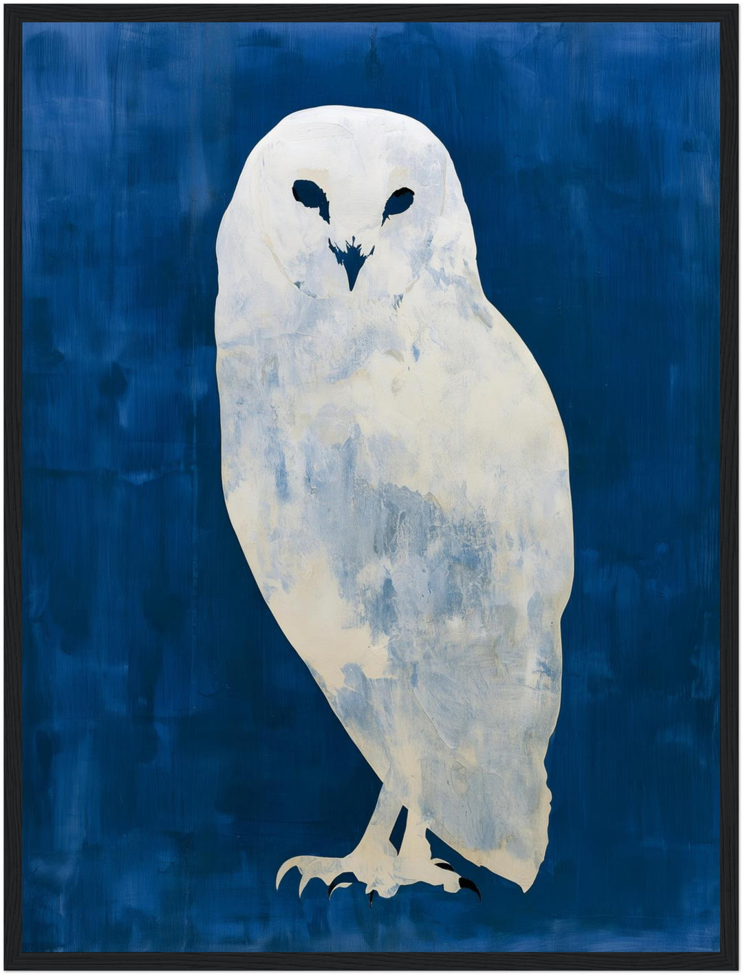 Weiße Eule in blau Poster – Schwarzer Rahmen – Produktfoto