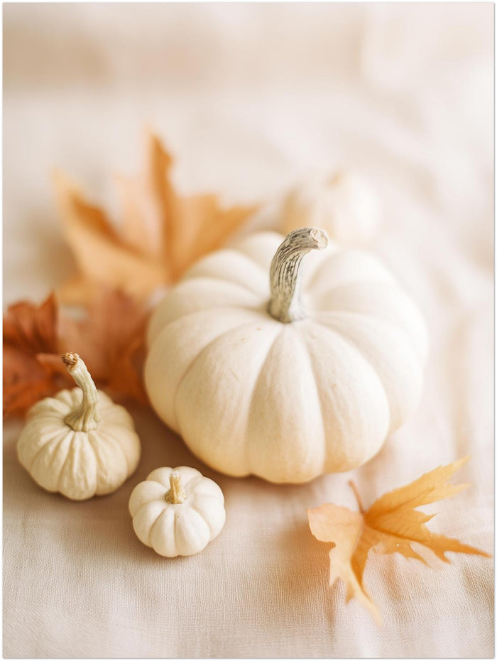 Weiße Kürbisse im Herbst Poster