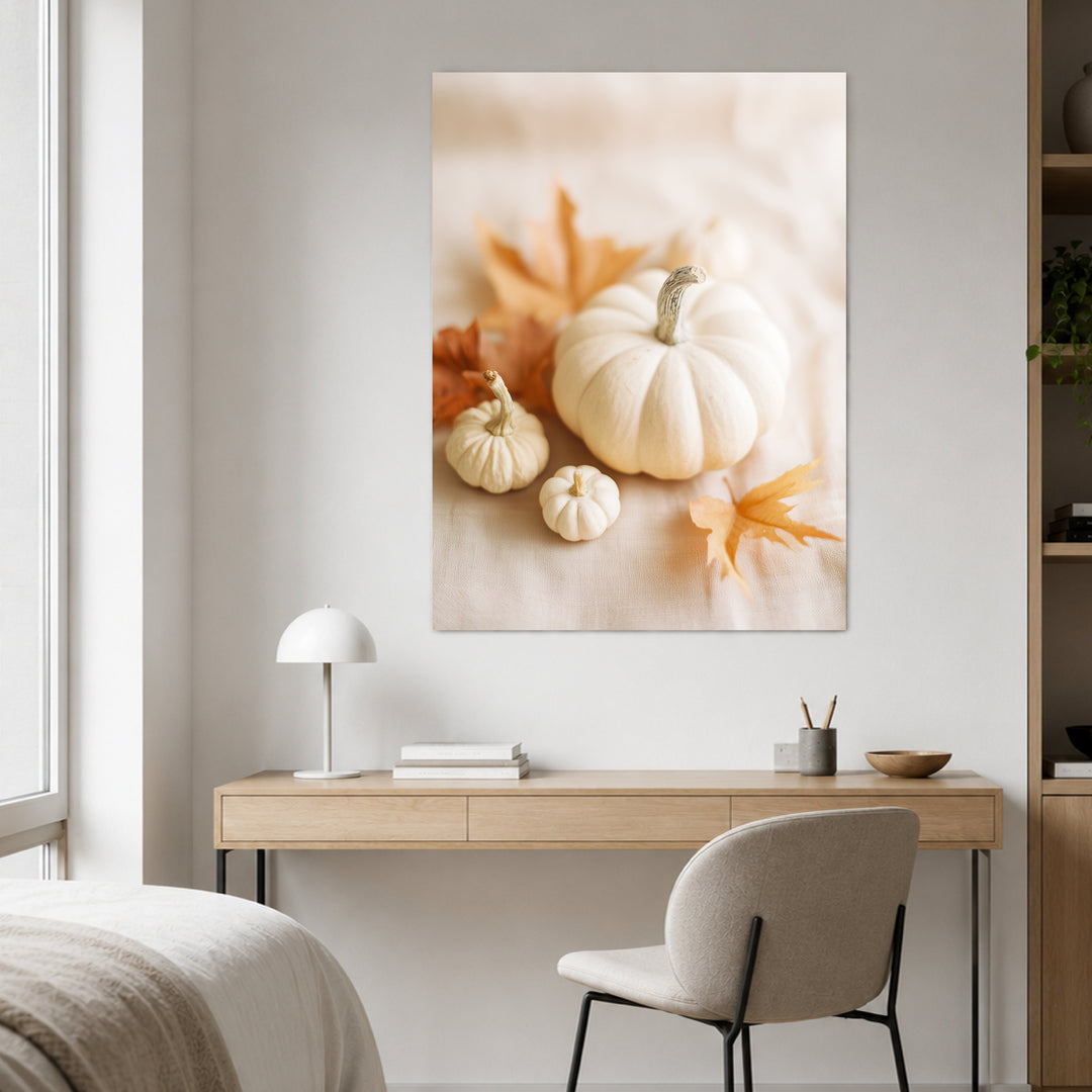Weiße Kürbisse im Herbst Leinwandbild – Ohne Rahmen – Produktfoto