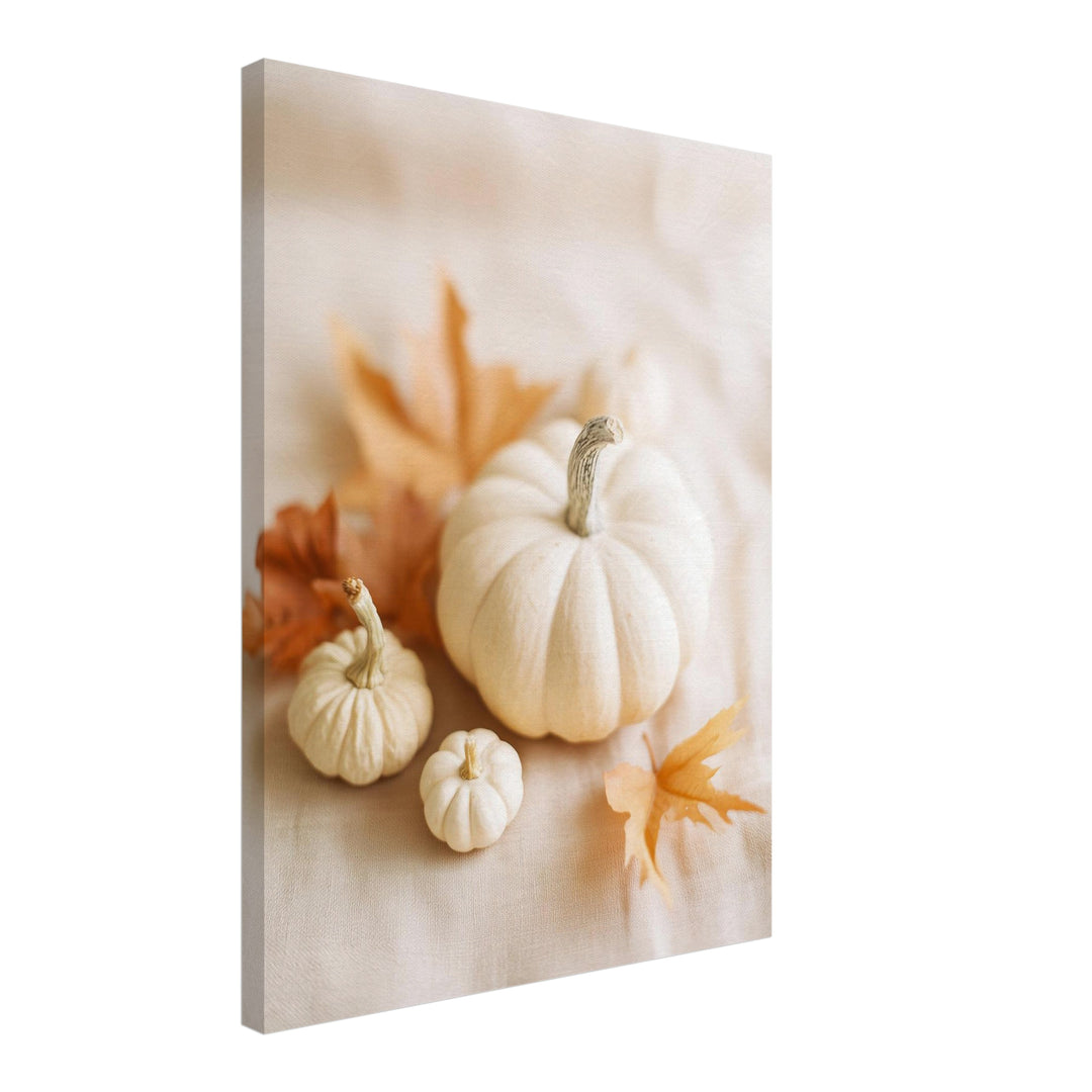 Weiße Kürbisse im Herbst Leinwandbild – Schräge Ansicht – Produktfoto
