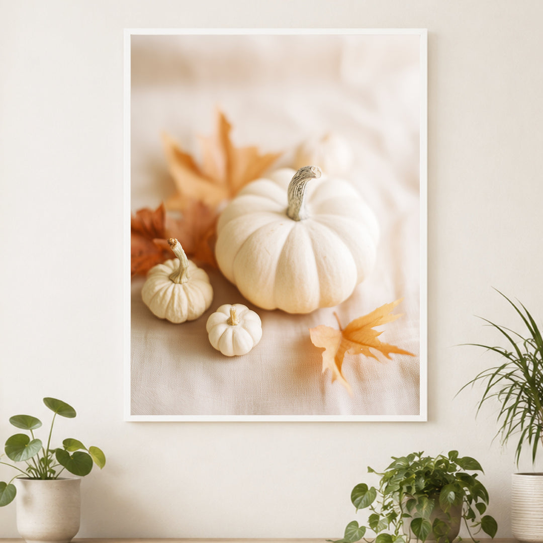 Weiße Kürbisse im Herbst Poster – Weißer Rahmen – Produktfoto