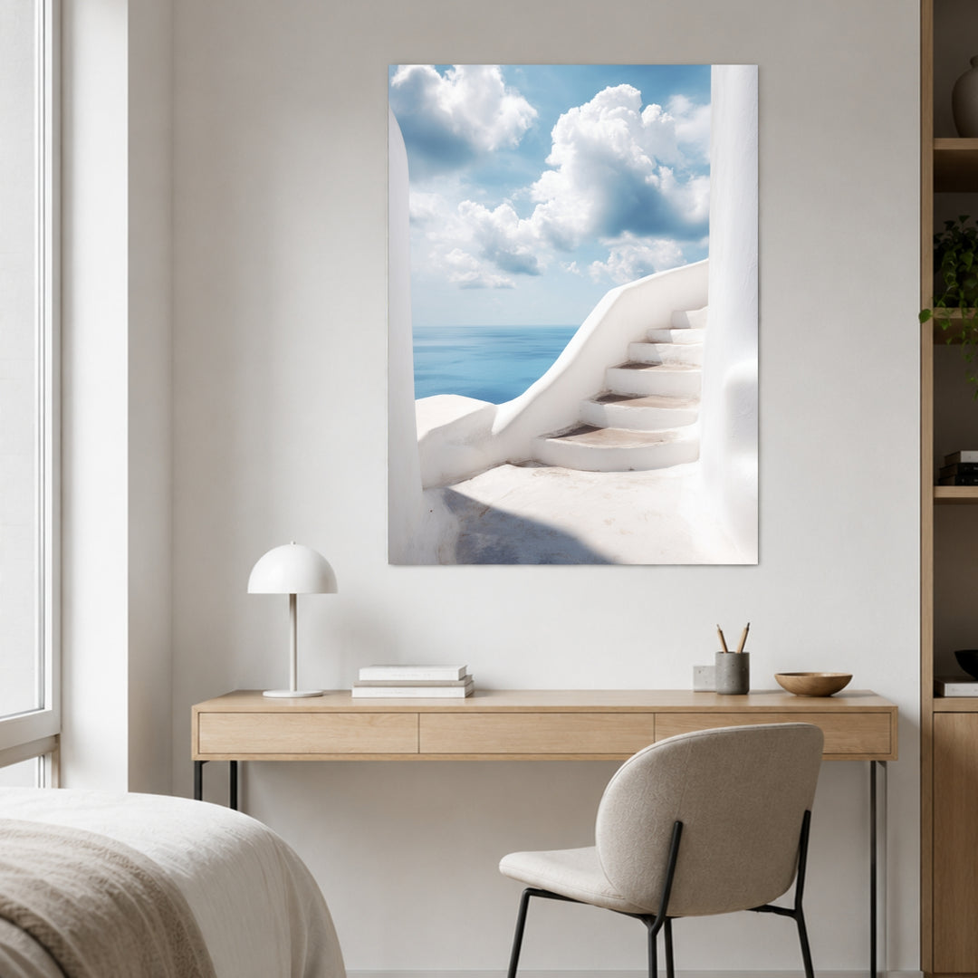 Weiße Treppe zum Meer Leinwandbild – Ohne Rahmen – Produktfoto