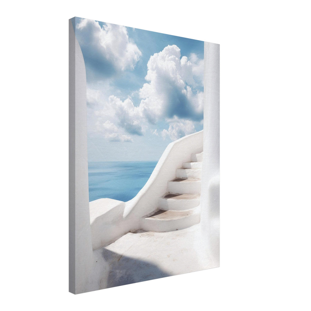 Weiße Treppe zum Meer Leinwandbild – Schräge Ansicht – Produktfoto