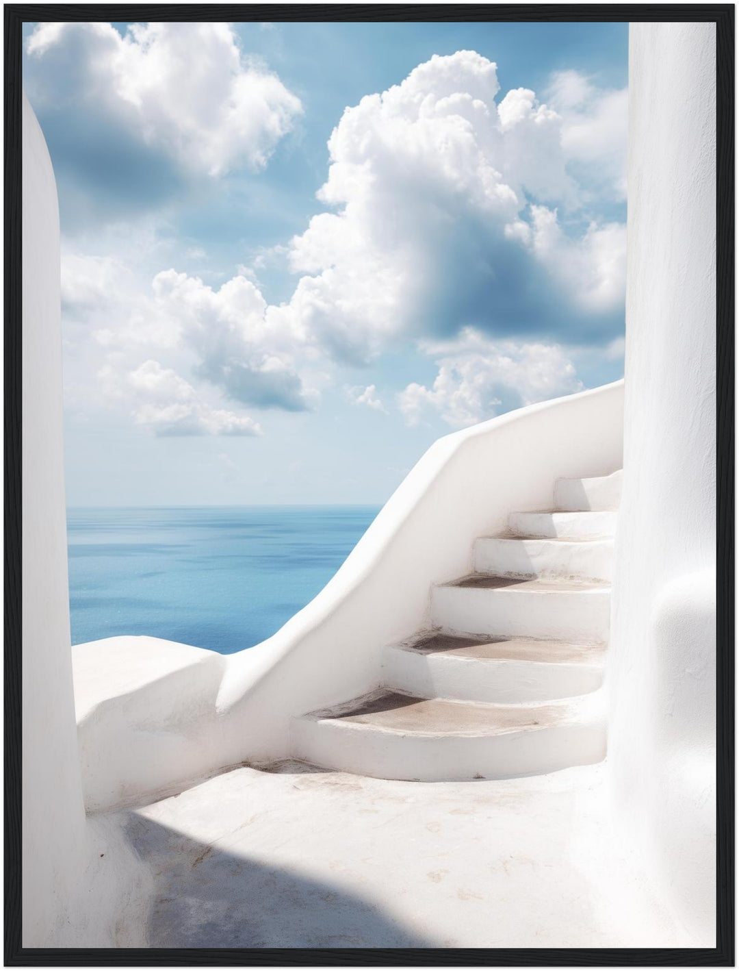 Weiße Treppe zum Meer Poster – Schwarzer Rahmen – Produktfoto