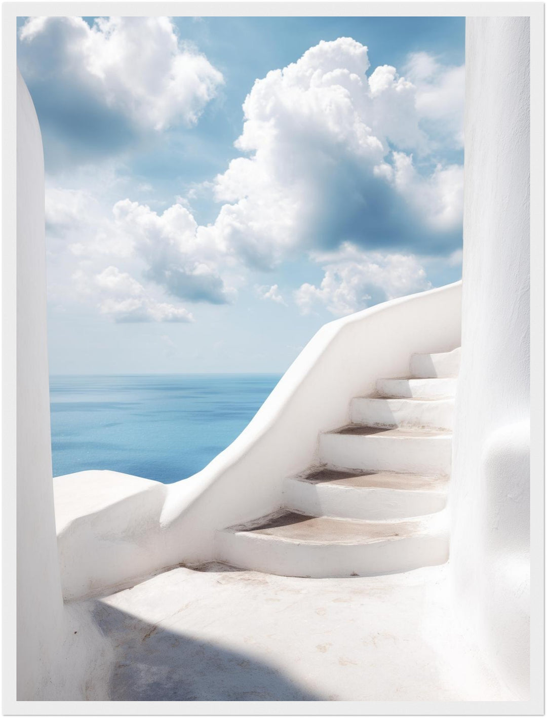 Weiße Treppe zum Meer Poster – Weißer Rahmen – Produktfoto
