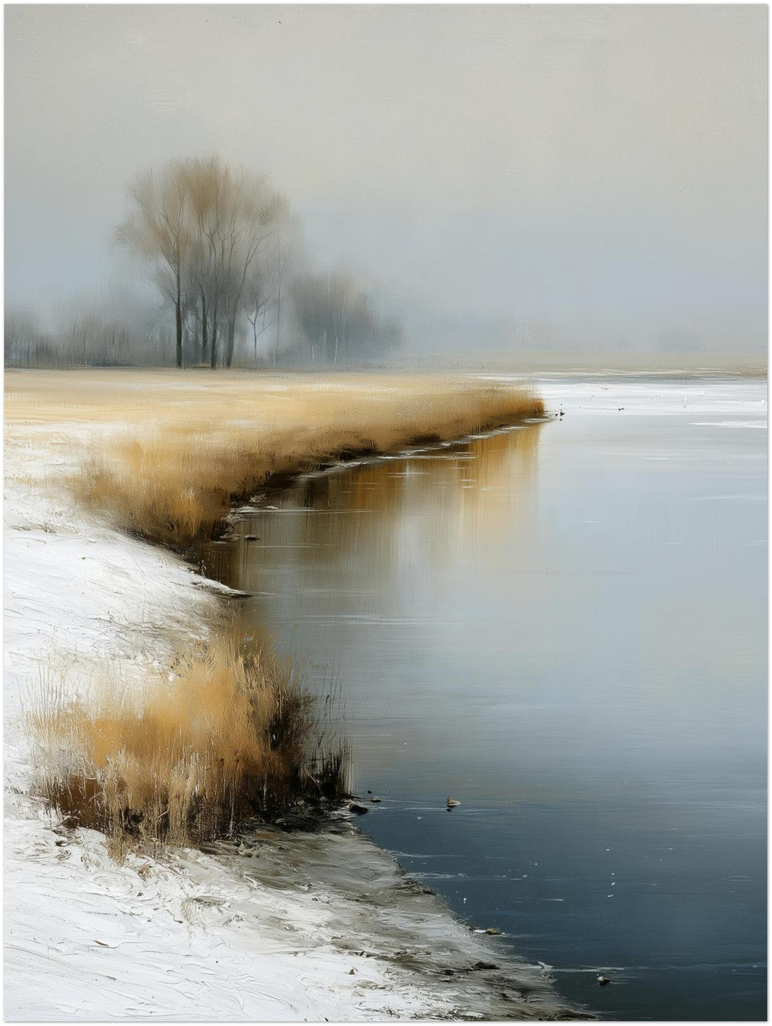 Winterufer im Nebel Leinwandbild – Ohne Rahmen – Produktfoto