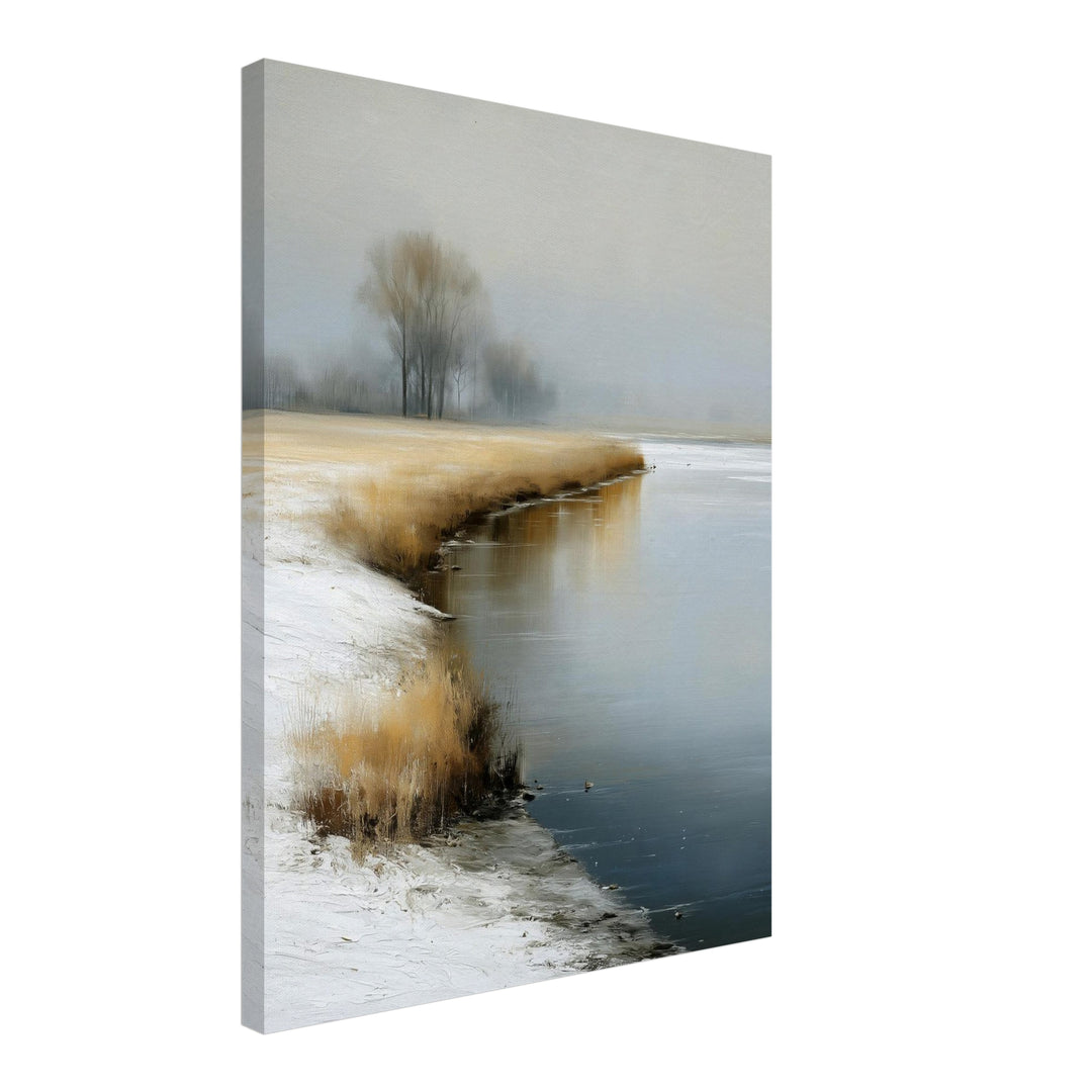 Winterufer im Nebel Leinwandbild – Schräge Ansicht – Produktfoto