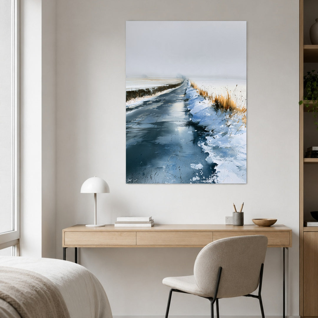 Winterstraße im Nebel Leinwandbild – Ohne Rahmen – Produktfoto