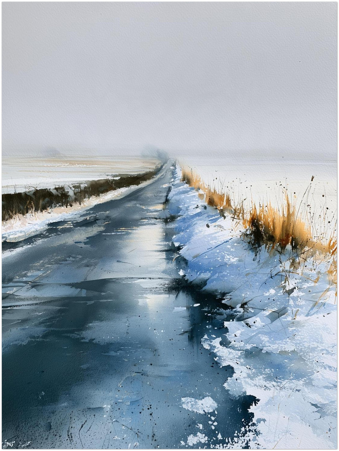 Winterstraße im Nebel Leinwandbild – Ohne Rahmen – Produktfoto