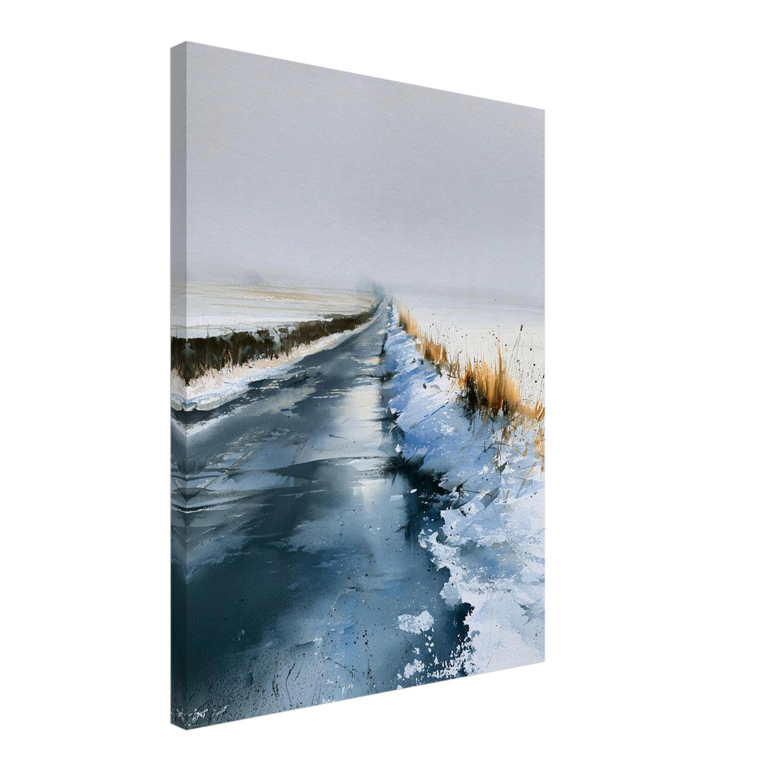 Winterstraße im Nebel Leinwandbild – Schräge Ansicht – Produktfoto