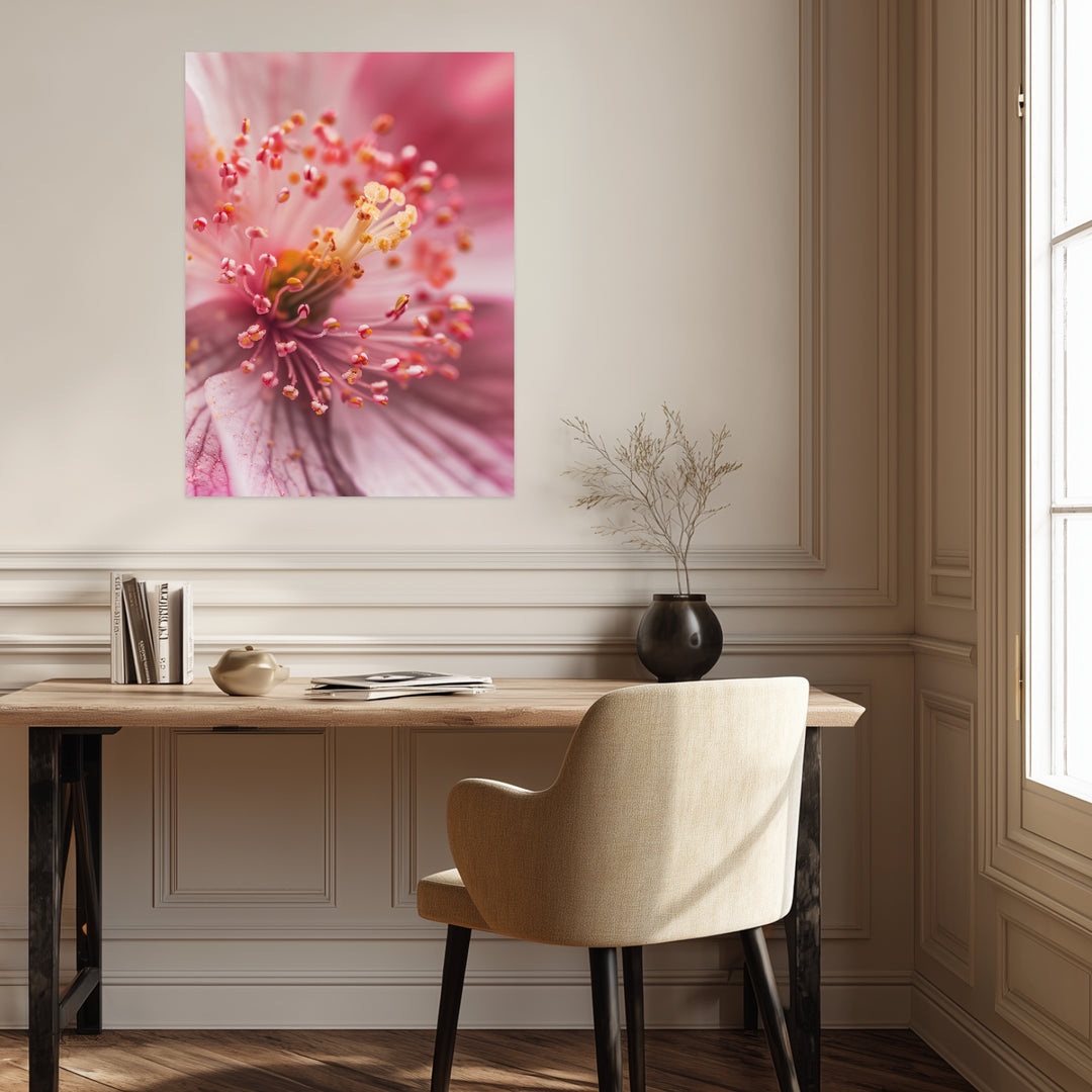 Kirschblüte Stempel Makro Leinwand Landschaft – Leinwand auf Holzrahmen – Ansicht 3