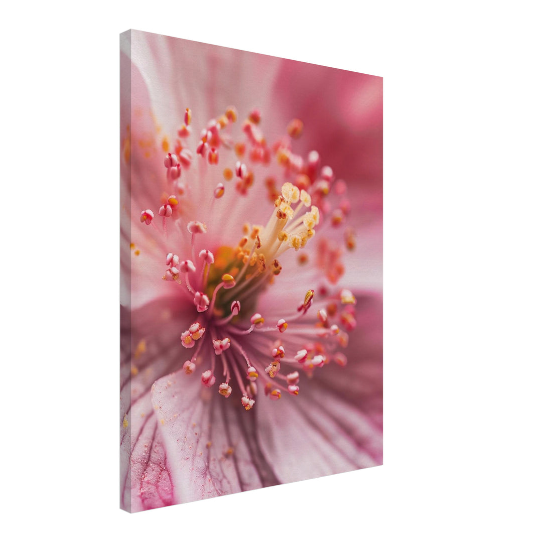 Kirschblüte Stempel Makro Leinwand Landschaft – Leinwand auf Holzrahmen – Ansicht 2