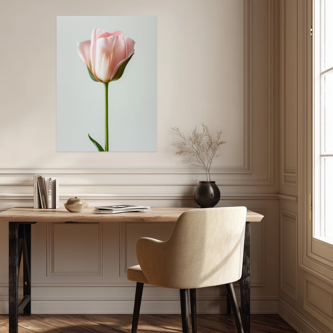 Rosa Tulpe einzeln Leinwand Landschaft – Leinwand auf Holzrahmen – Ansicht 3