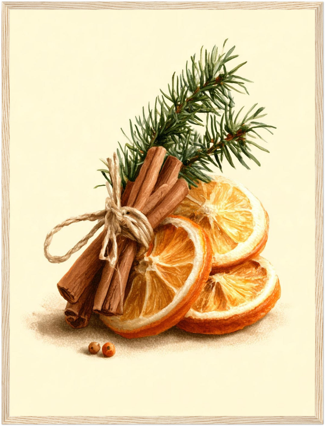 Zimtstangen und Winterzweig Poster – Holz natur Rahmen – Produktfoto