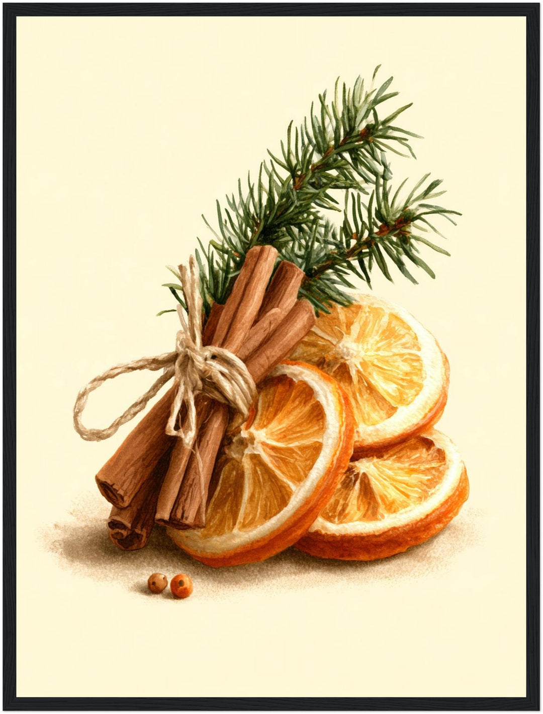 Zimtstangen und Winterzweig Poster – Schwarzer Rahmen – Produktfoto