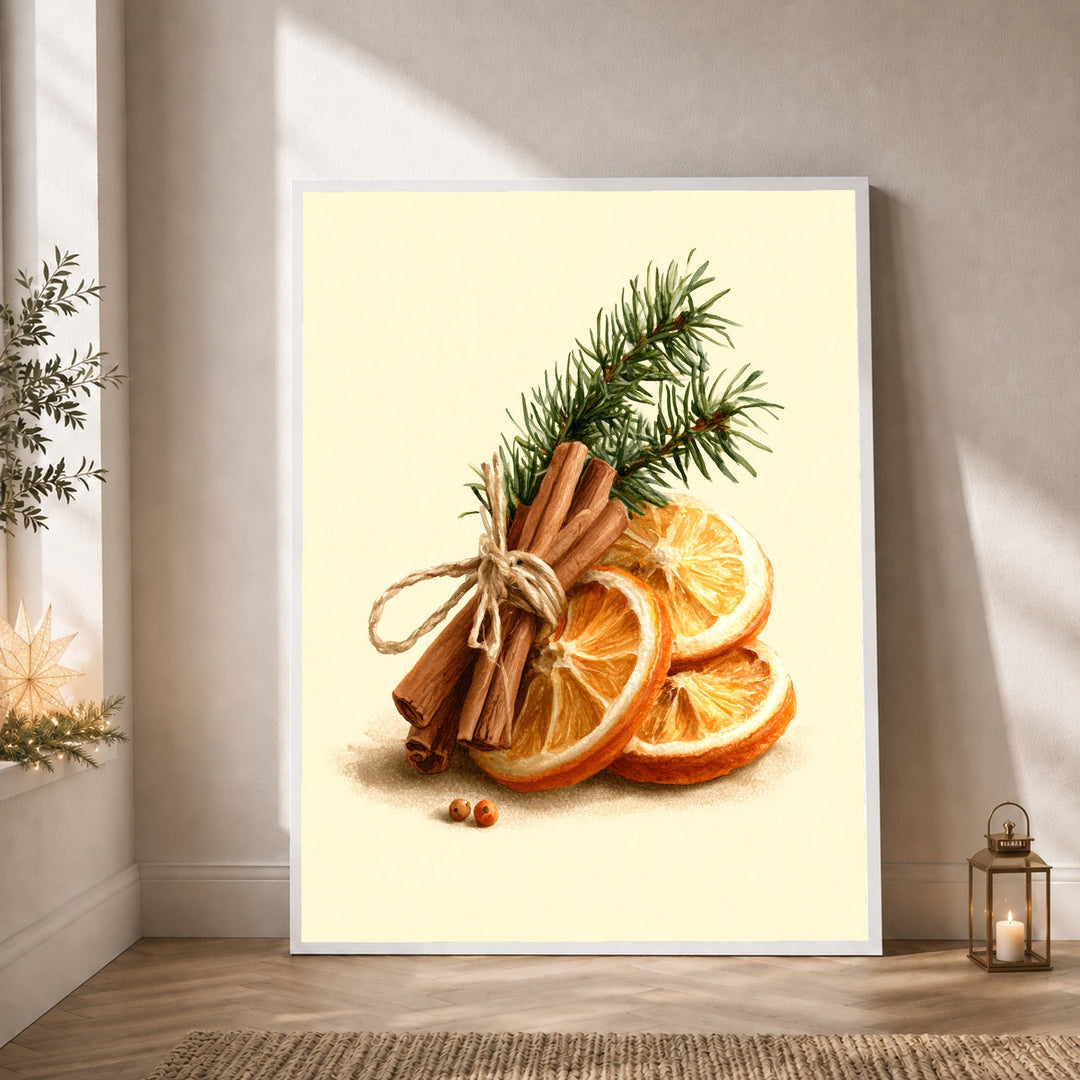 Zimtstangen und Winterzweig Poster – Weißer Rahmen – Produktfoto