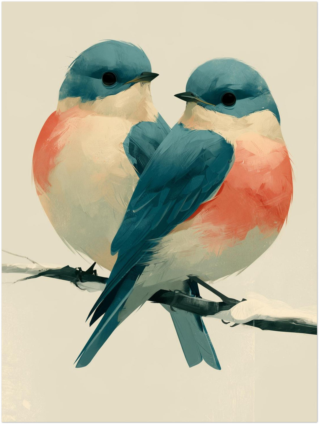 Zwei Vögel im Winterzweig Poster – Ohne Rahmen – Produktfoto