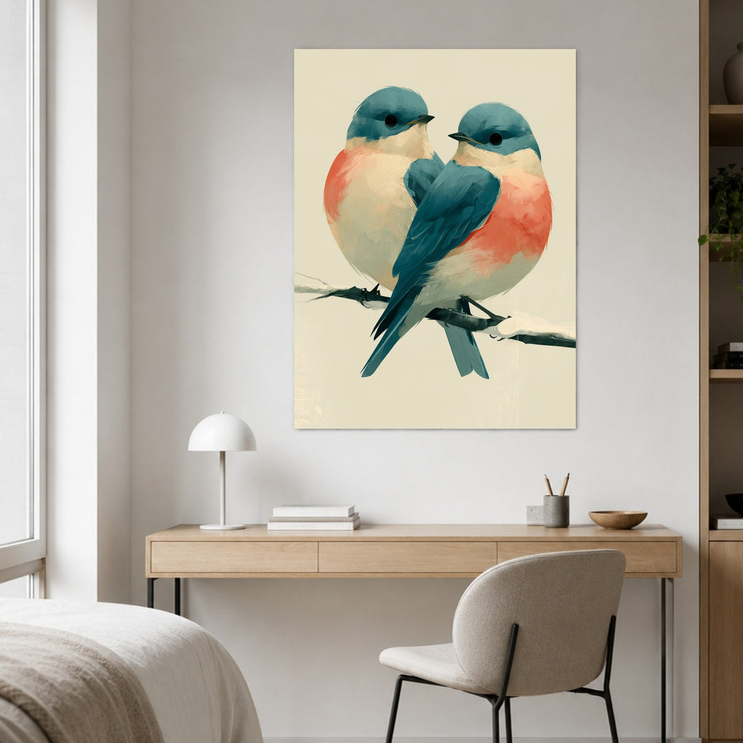 Zwei Vögel im Winterzweig Poster – Ohne Rahmen – Produktfoto