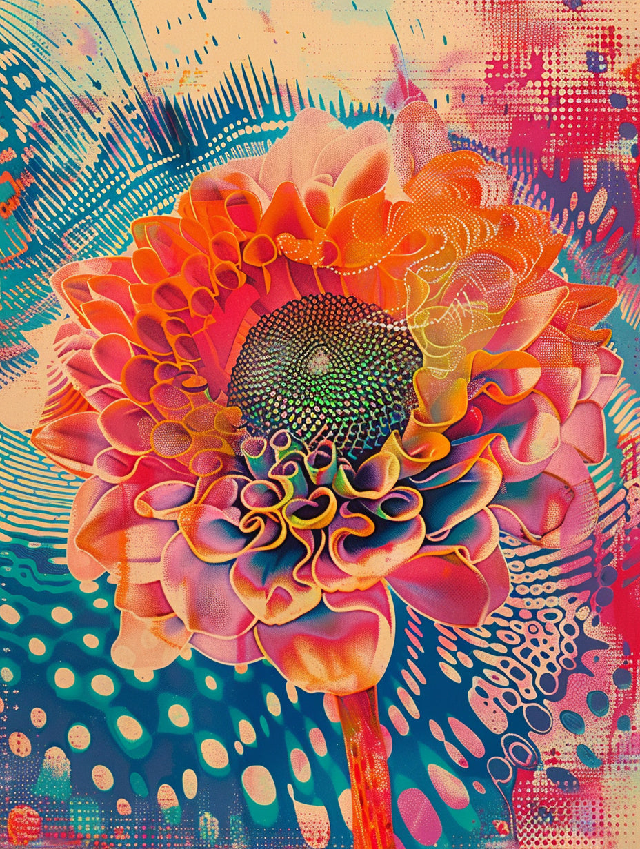 Leuchtende Blume mit Farbwirbeln Psychedelic – Wandkunst