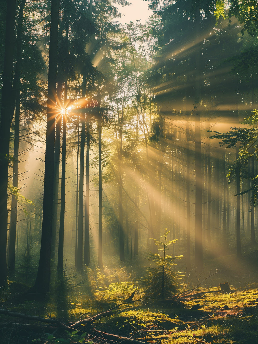 Lichtstrahlen im Wald Landschaft – Wandkunst