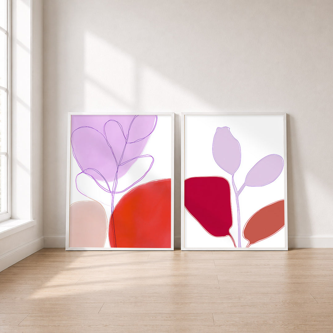 Set-Ansicht: Abstrakt Lila-Rot Poster Set