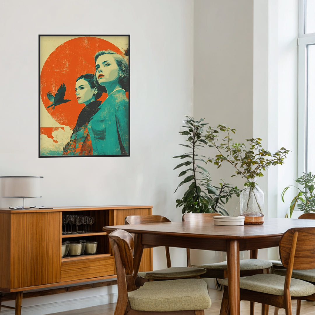 Zwei Frauen mit Rabe Poster Retro – mattes Kunstdruck-Papier – Ansicht 2