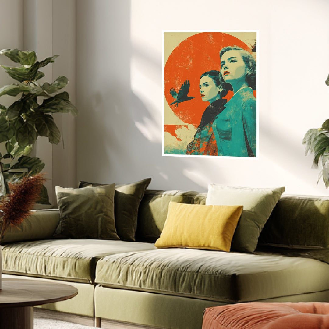 Zwei Frauen mit Rabe Poster Retro – mattes Kunstdruck-Papier – Ansicht 4