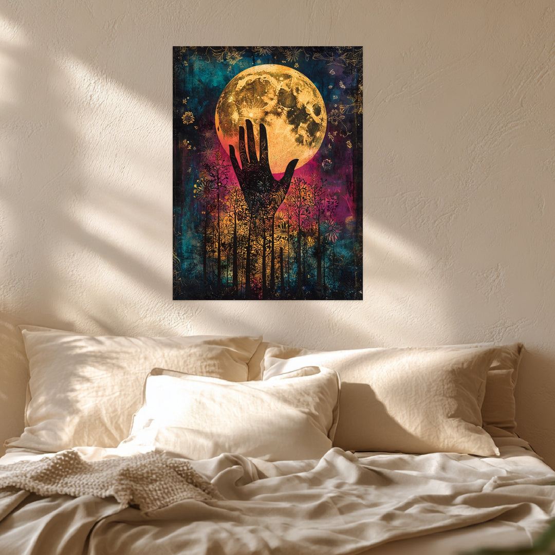 Mondblüte Silhouette Leinwand spirituell – Leinwand auf Holzrahmen – Ansicht 4
