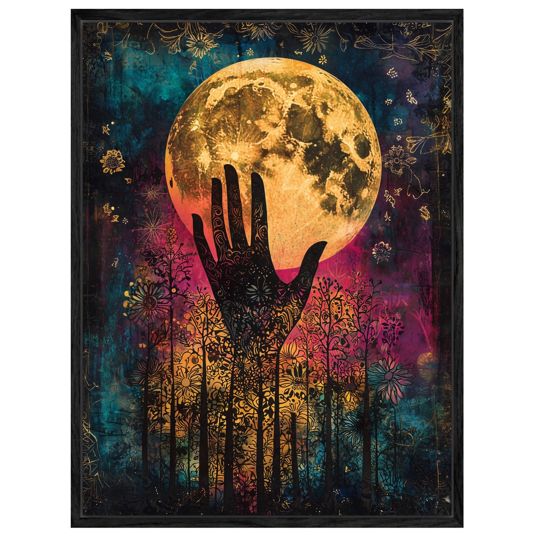 Mondblüte Silhouette Leinwand spirituell – Leinwand auf Holzrahmen – Ansicht 3