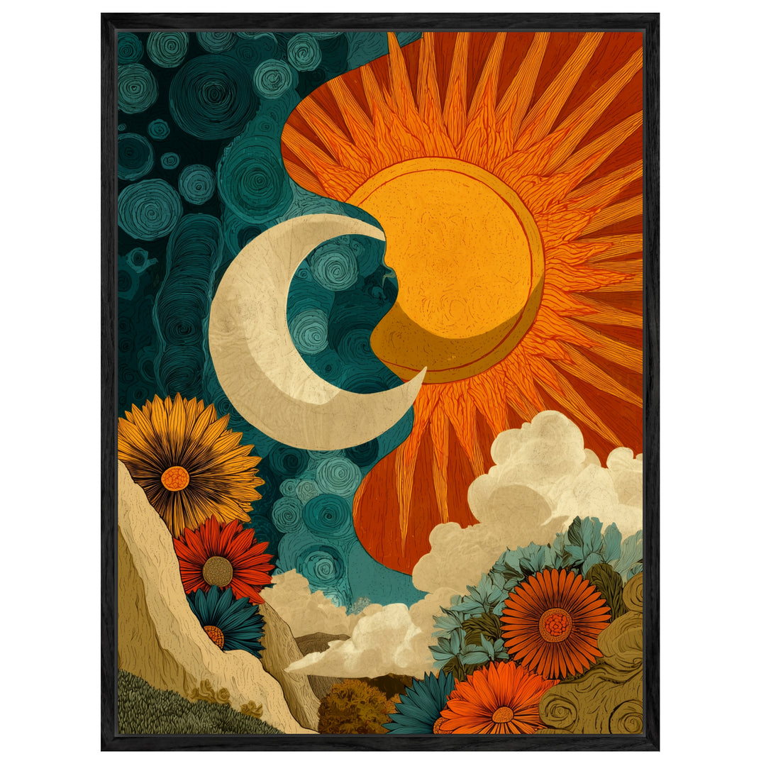 Sonne und Mond Verbindung Leinwand spirituell – Leinwand auf Holzrahmen – Ansicht 3