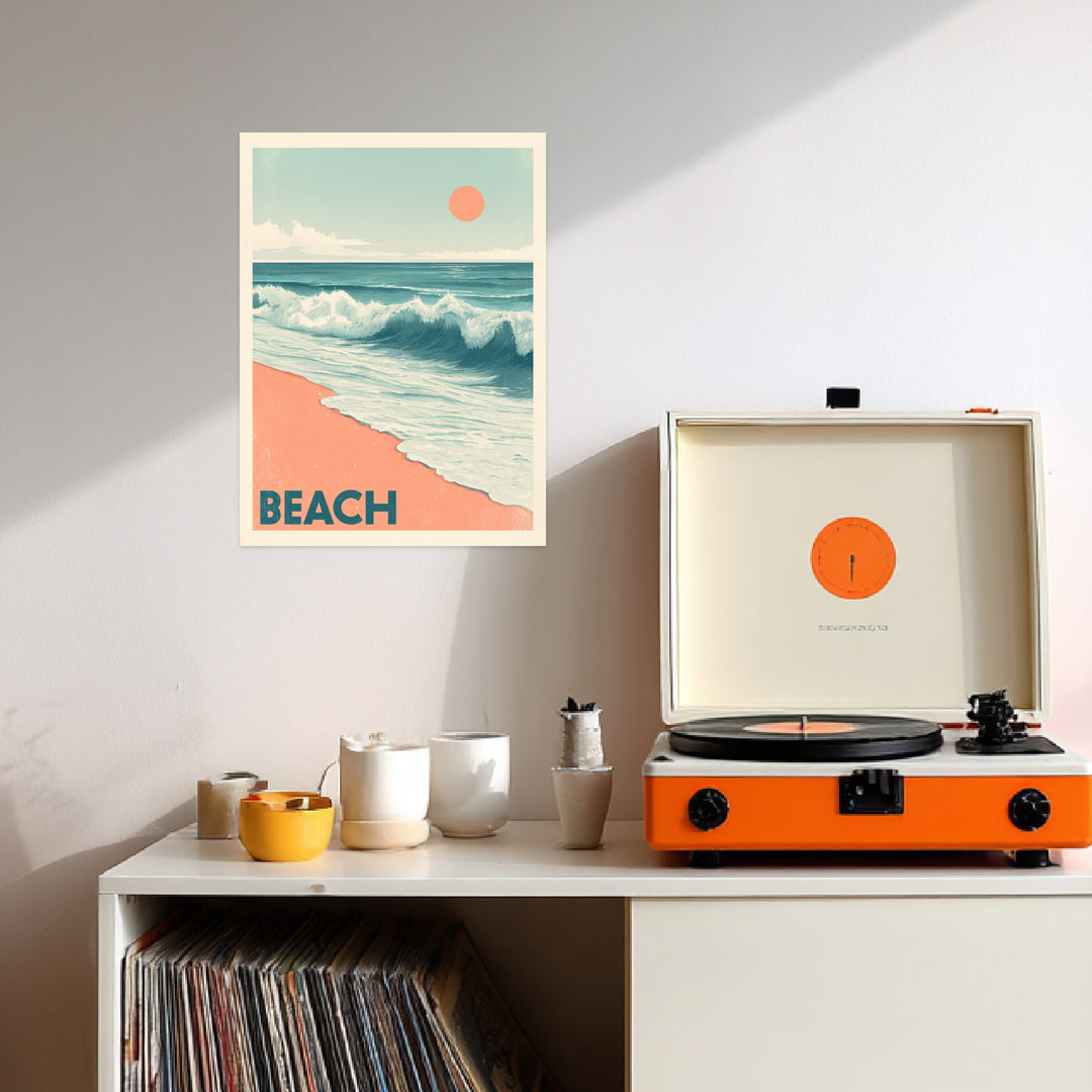 Sonnenuntergang am Strand Poster Vintage – mattes Kunstdruck-Papier – Ansicht 2