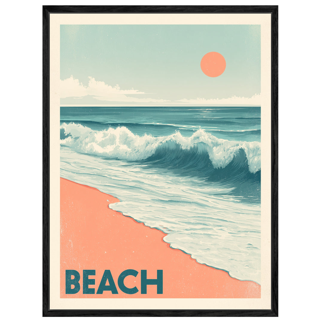 Sonnenuntergang am Strand Leinwandbild Vintage – Leinwand auf Holzrahmen – Ansicht 3