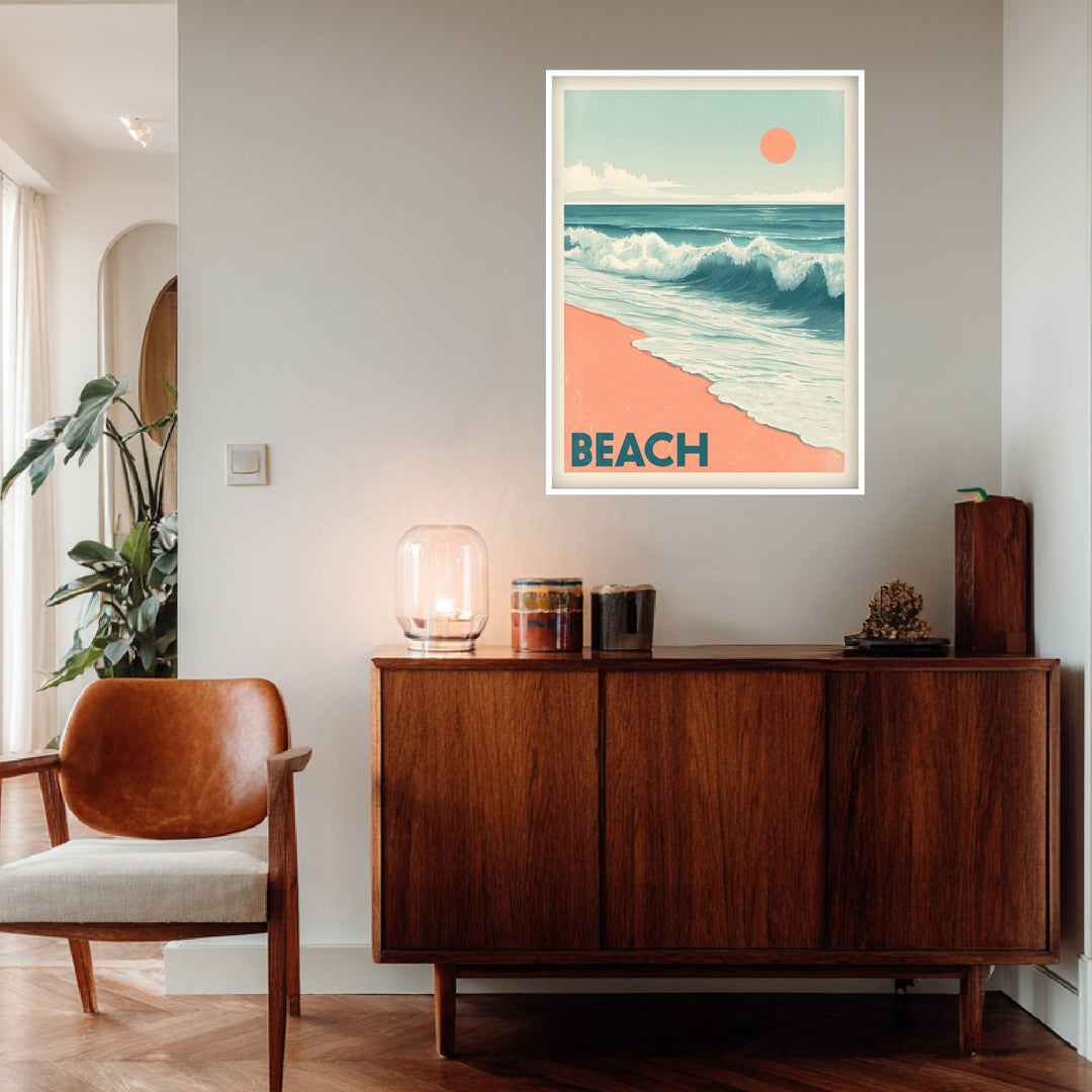 Sonnenuntergang am Strand Poster Vintage – mattes Kunstdruck-Papier – Ansicht 3