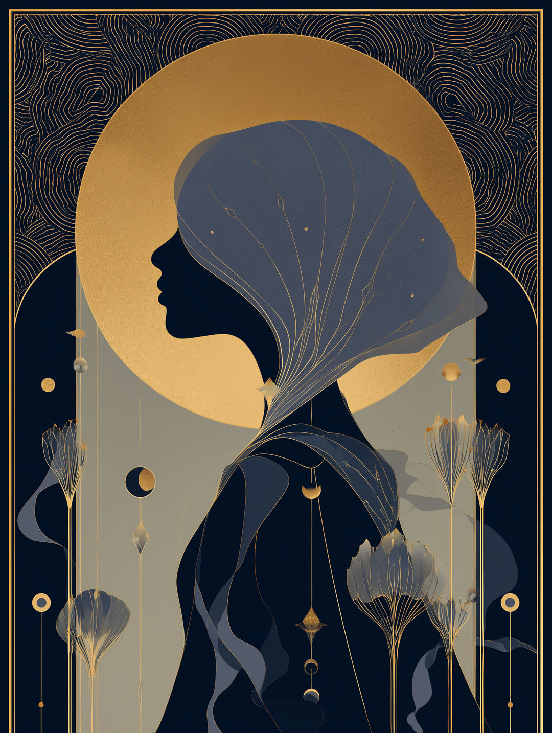 Mädchen Profil Gold  – Wandkunst